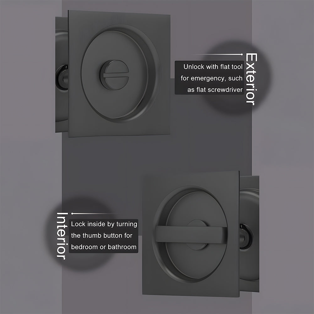 Square Pocket Door Lock with Pull