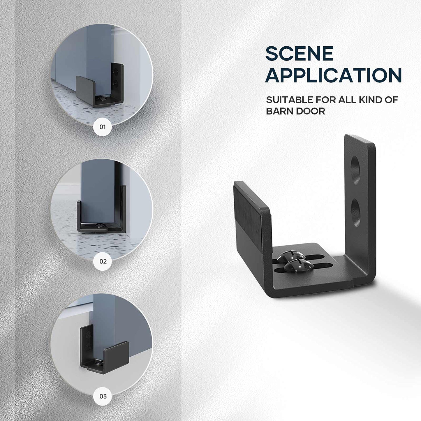 Sliding Barn Door Bottom Floor Guide U Shape Flexible Adjustable Fit Distance Flush Flat Bottom Design Wall Mount