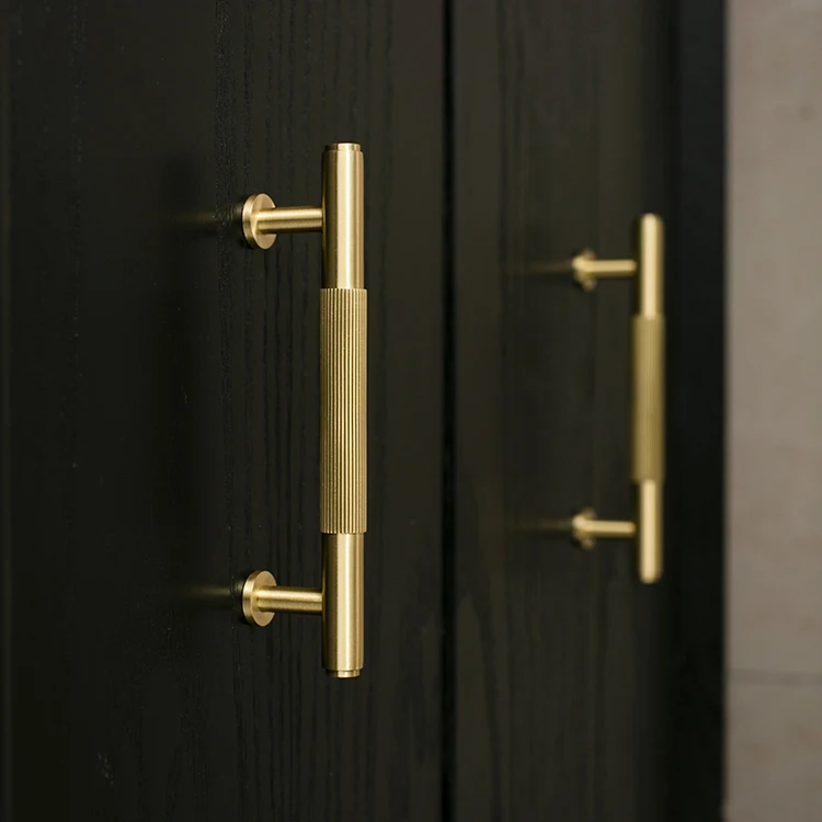 Modern Solid Brass Striped Bar Cabinet and Drawer Pulls