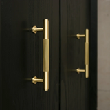 Modern Solid Brass Striped Bar Cabinet and Drawer Pulls