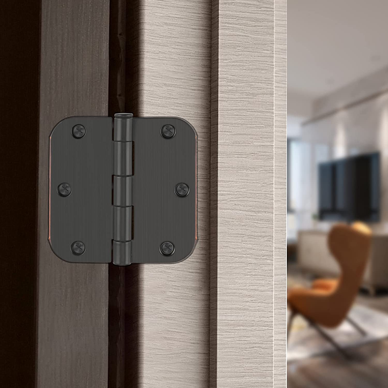 3.5 x 3.5'' Inch Satin Brass Door Hinges with 5/8'' Radius Corners