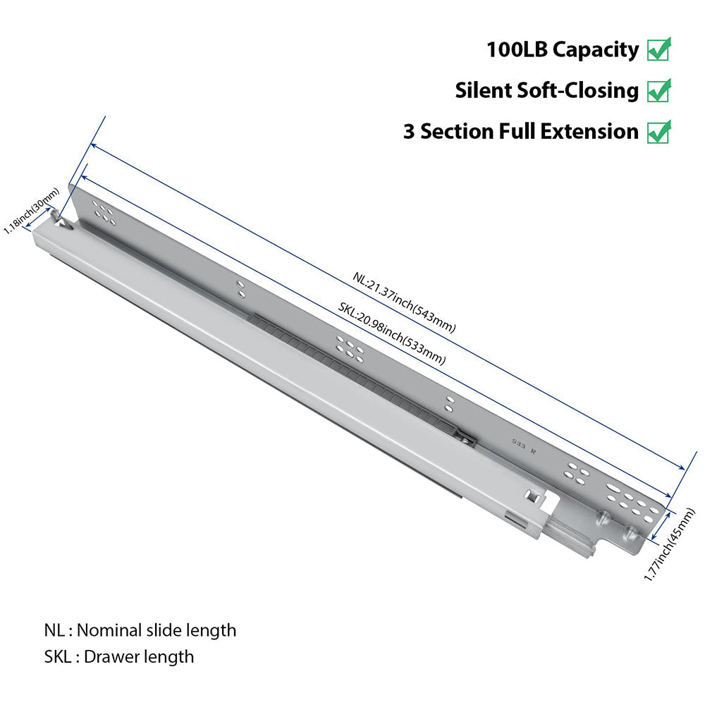 Silver Soft Close Undermount Slides Drawer Slides