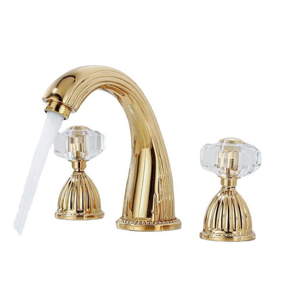 Retro Crystal Handles 3 Holes Widespread Bathroom Faucet