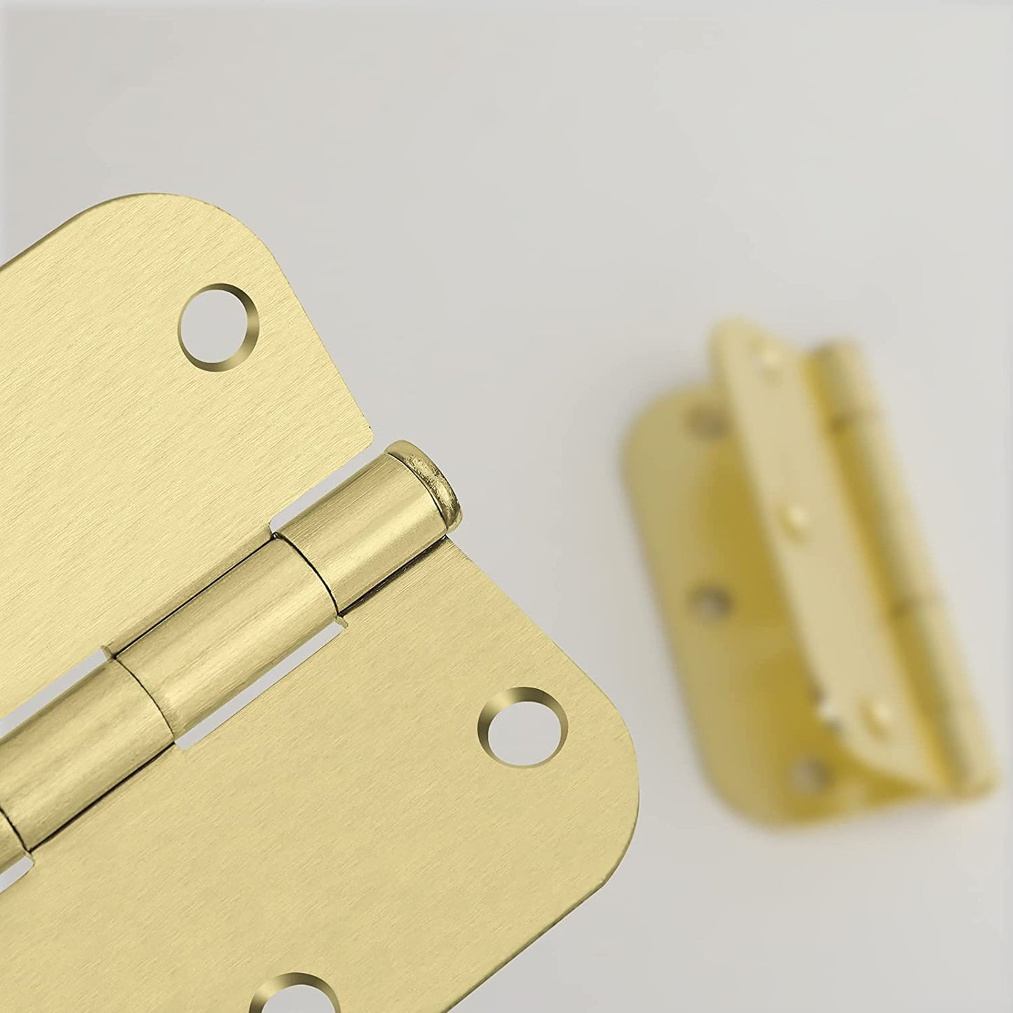 3.5 x 3.5'' Inch Satin Brass Door Hinges with 5/8'' Radius Corners