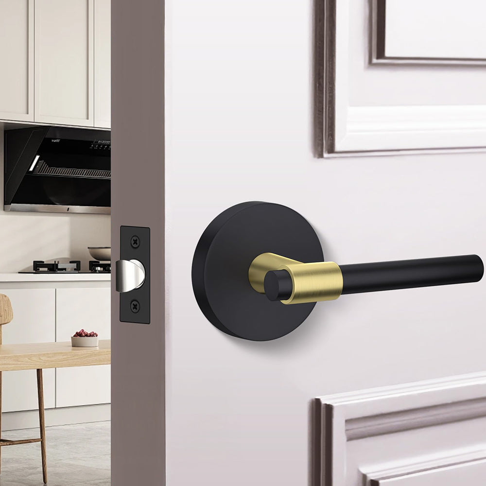Black and Gold Interior Door Lever Handle for Bedroom Bathroom