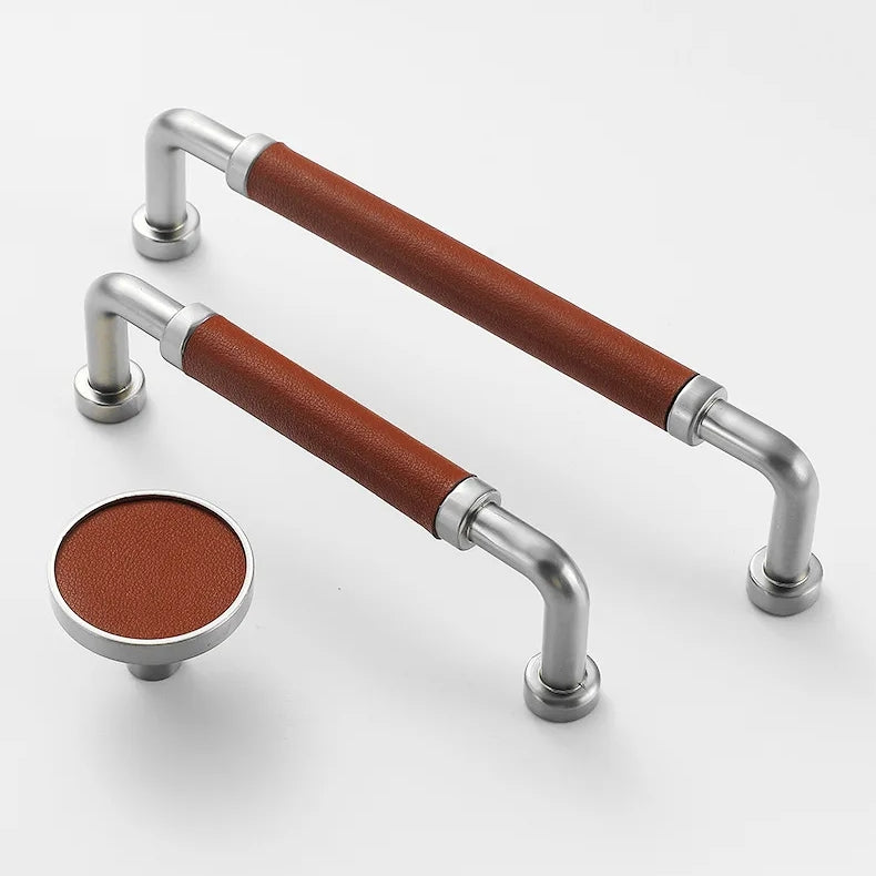Full Grain Leather Brass Cabinet Wardrobe Pull And Knobs
