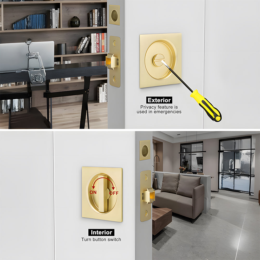 Square Pocket Door Lock with Pull