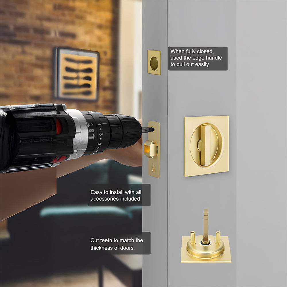 Square Pocket Door Lock with Pull