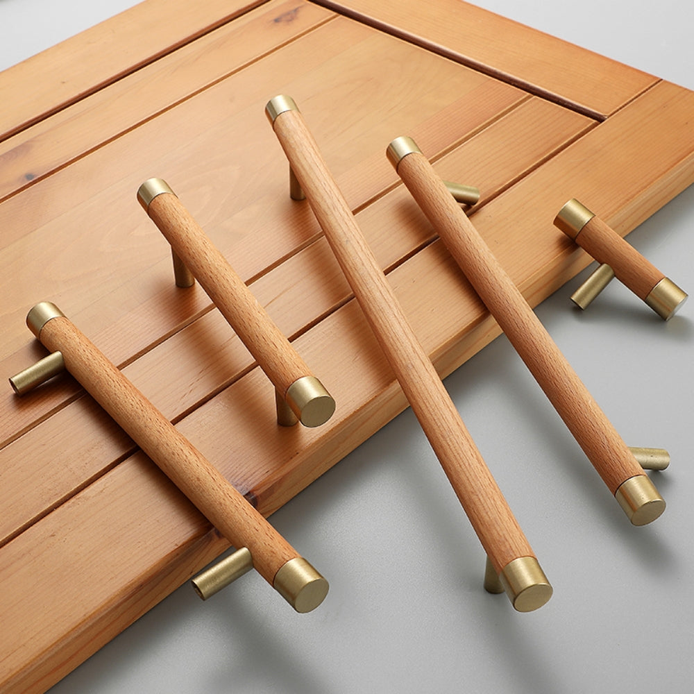 Wooden Brushed Brass Handles for Furniture Cabinet Cupboard Door