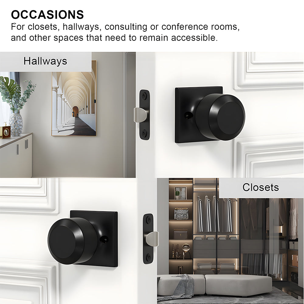 Black Simple Round Passage Door Knob for Hallway
