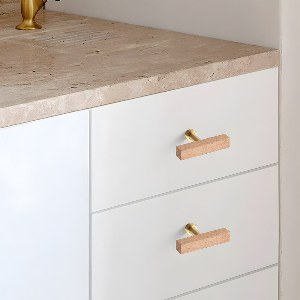 Brass Base Wooden Square Cabinet Handles