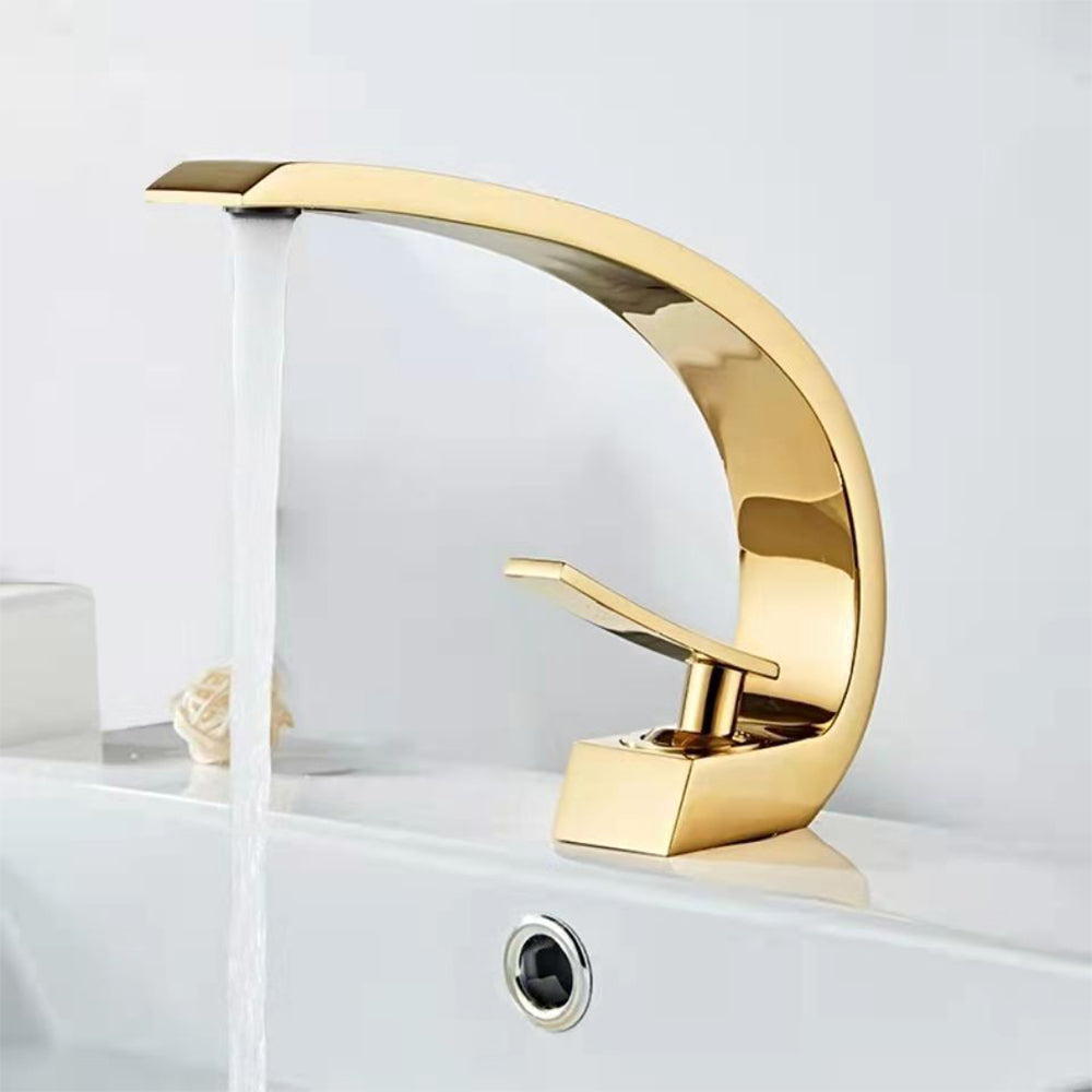 Single Handle Waterfall Arc Bathroom Sink Faucet