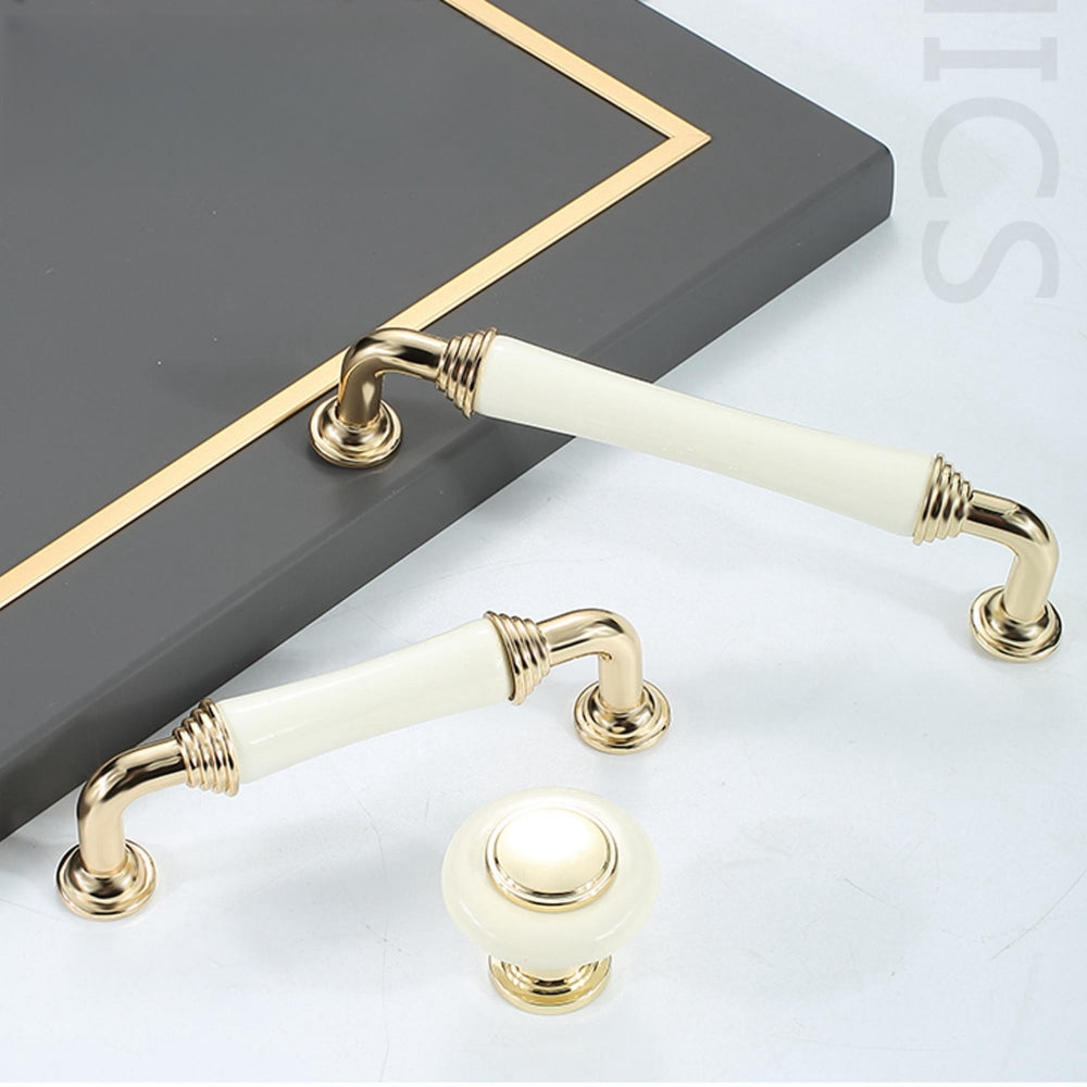 Light Luxury Gold White Creamic Kitchen Door Handles