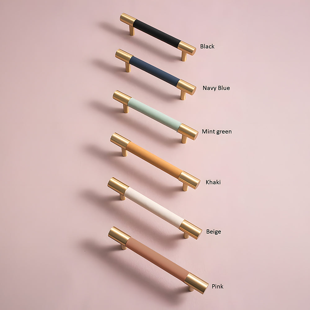 Colorful Brass Leather Cabinet Dresser Drawer Pulls