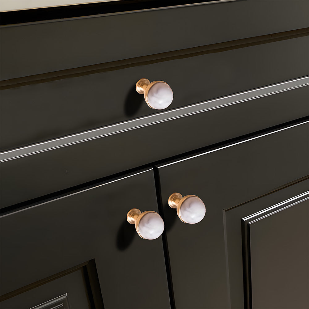 French Crystal Marble Brass Cabinet Drawer Handle