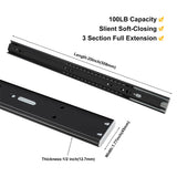 Black 3-Section Full Extension Soft Close Side Mount Ball Bearing Drawer Slides