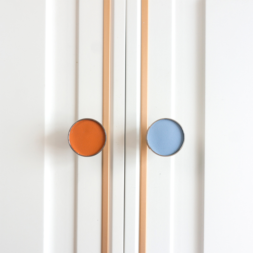 Colorful Leather Stainless Steel Cabinet Knob