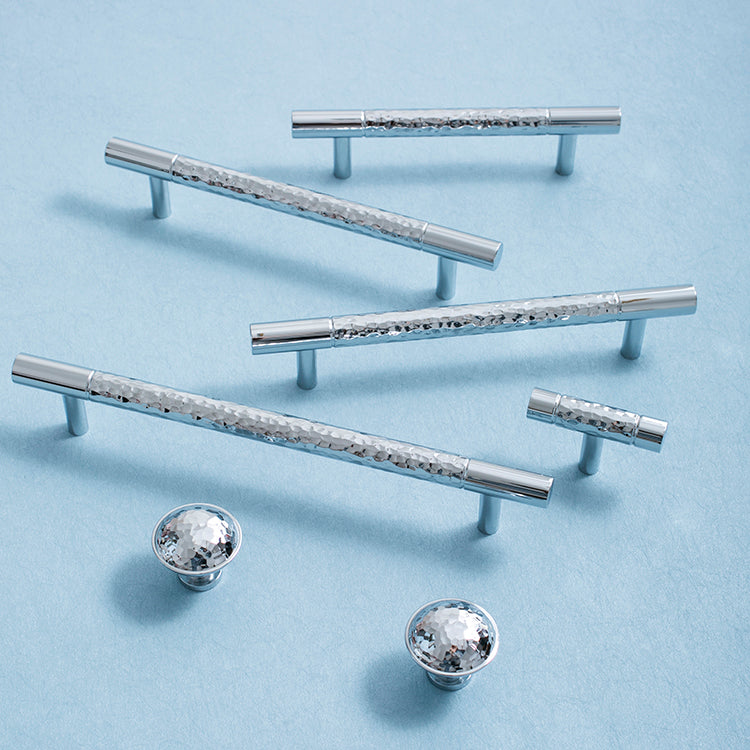 Glittery Silver Hammered Cabinet Bar Handle