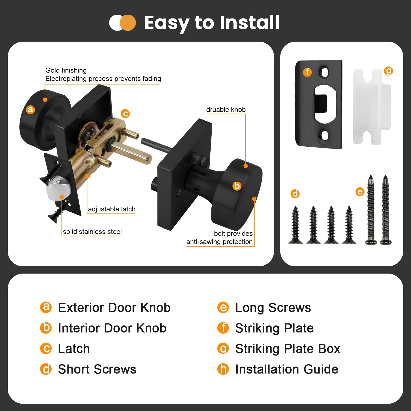 Zinc Alloy Square Passage Interior Door Knobs for Bedroom