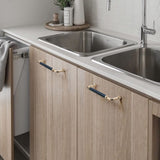 Polished Brass and Leather Cabinet Handles