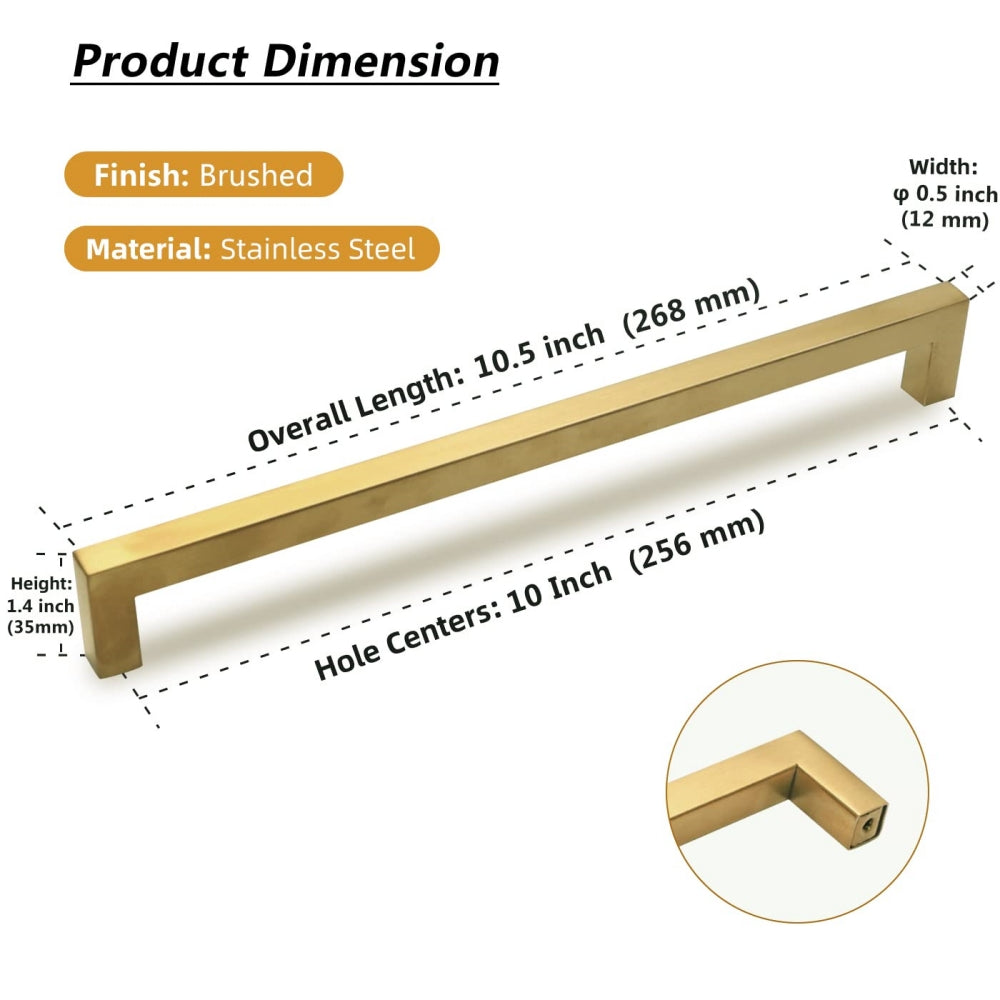 Brushed Brass Kitchen Handles Square Drawer Pulls