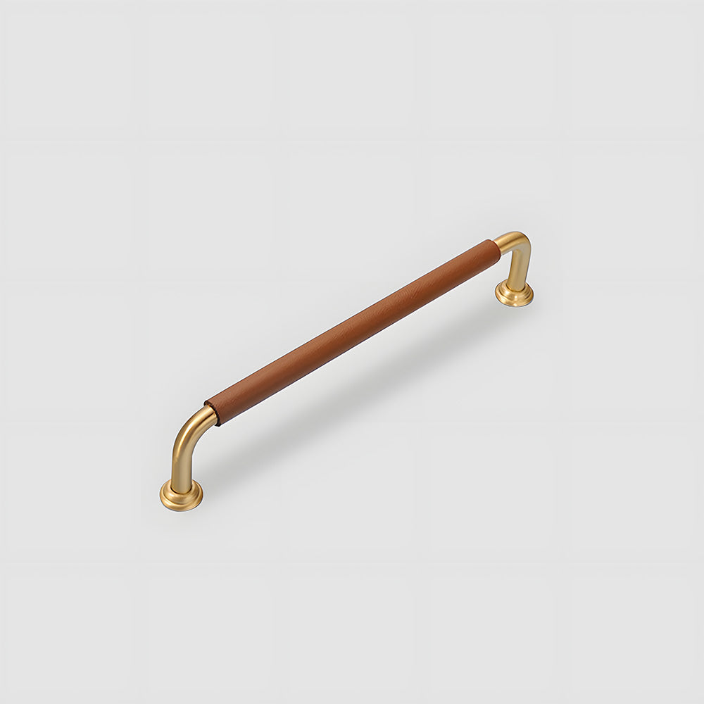 French Cowhide Brass Leather Cabinet Door Handle