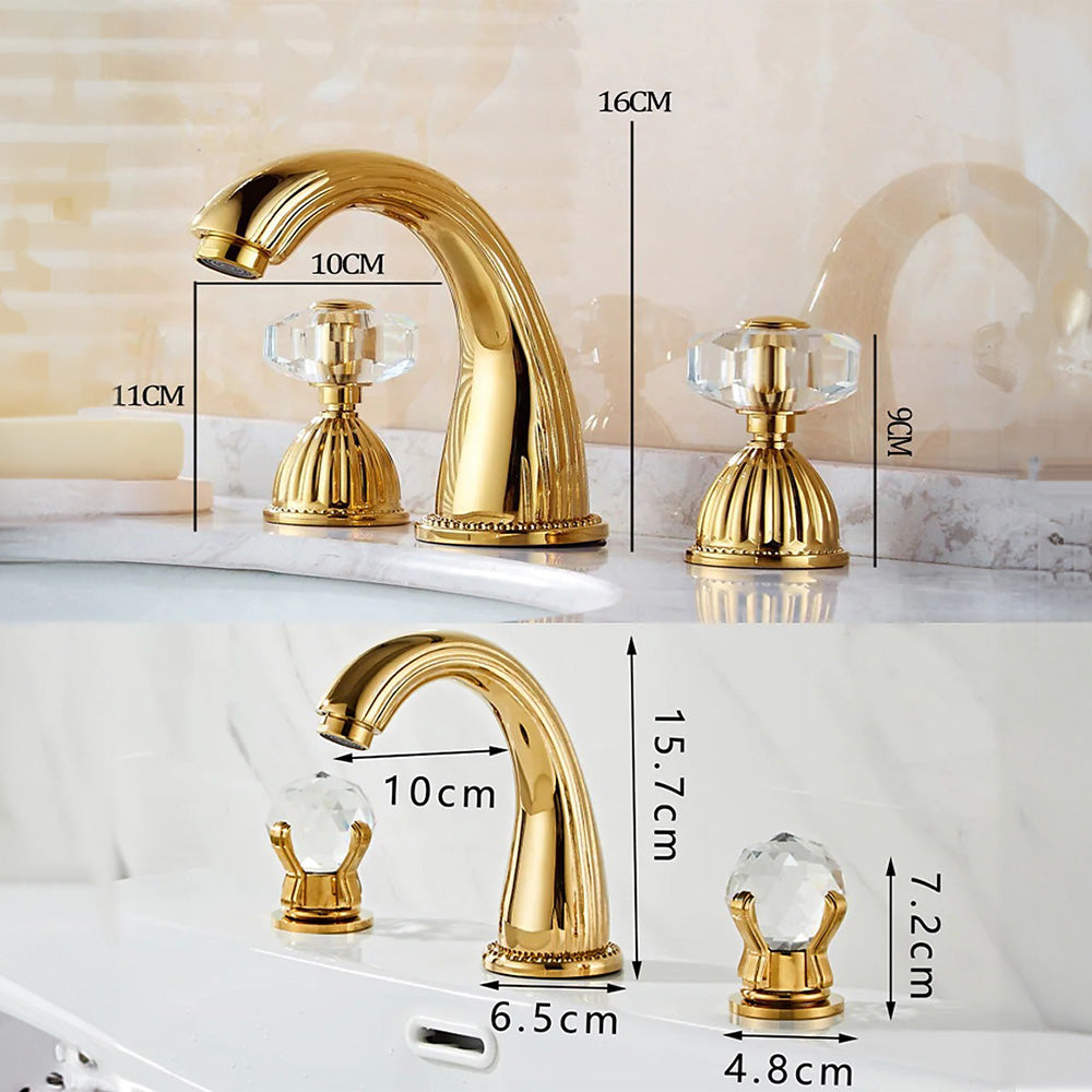 Retro Crystal Handles 3 Holes Widespread Bathroom Faucet