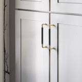Polished Brass and Leather Cabinet Handles