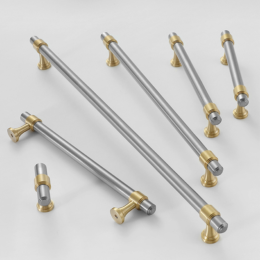 Brown & Silver Modern Brass Cabinet Drawer Handles