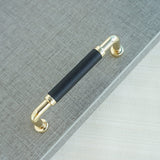 Polished Brass and Leather Cabinet Handles