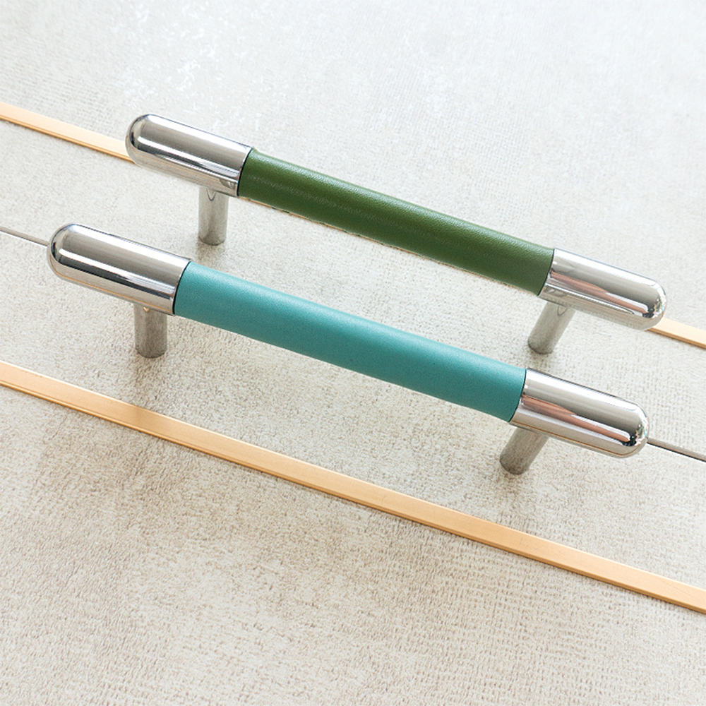 Colorful Leather Stainless Steel Cabinet Pulls for Kitchen Decor