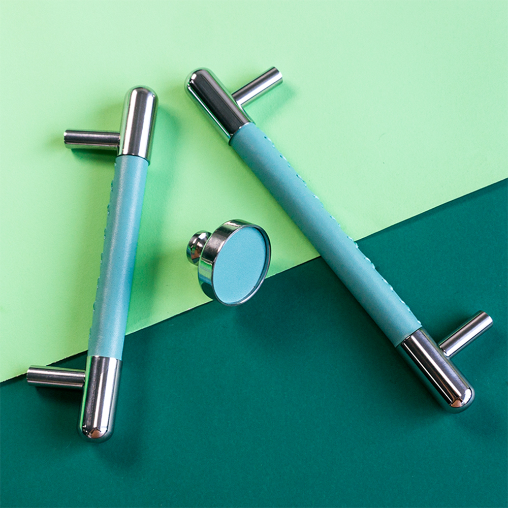 Colorful Leather Stainless Steel Cabinet Pulls for Kitchen Decor