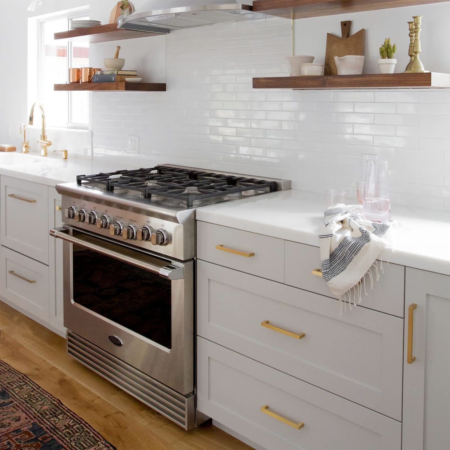 Gold Square Brushed Brass Kitchen Handles