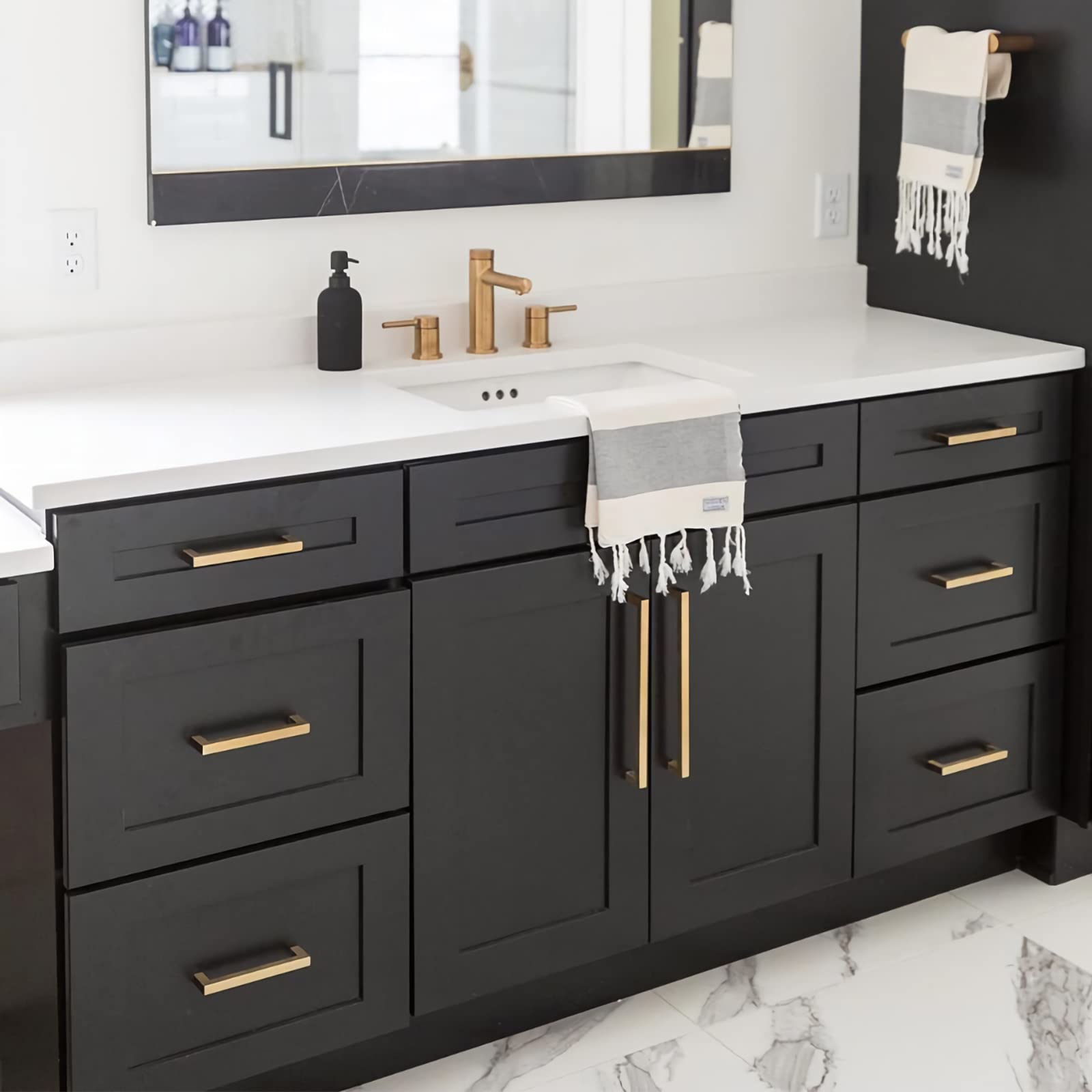 Brushed Brass Kitchen Handles Square Drawer Pulls