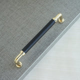 Polished Brass and Leather Cabinet Handles