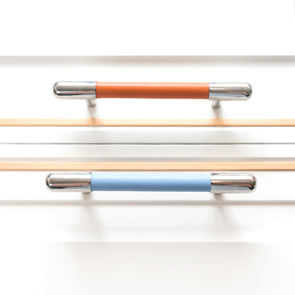 Colorful Leather Stainless Steel Cabinet Pulls for Kitchen Decor