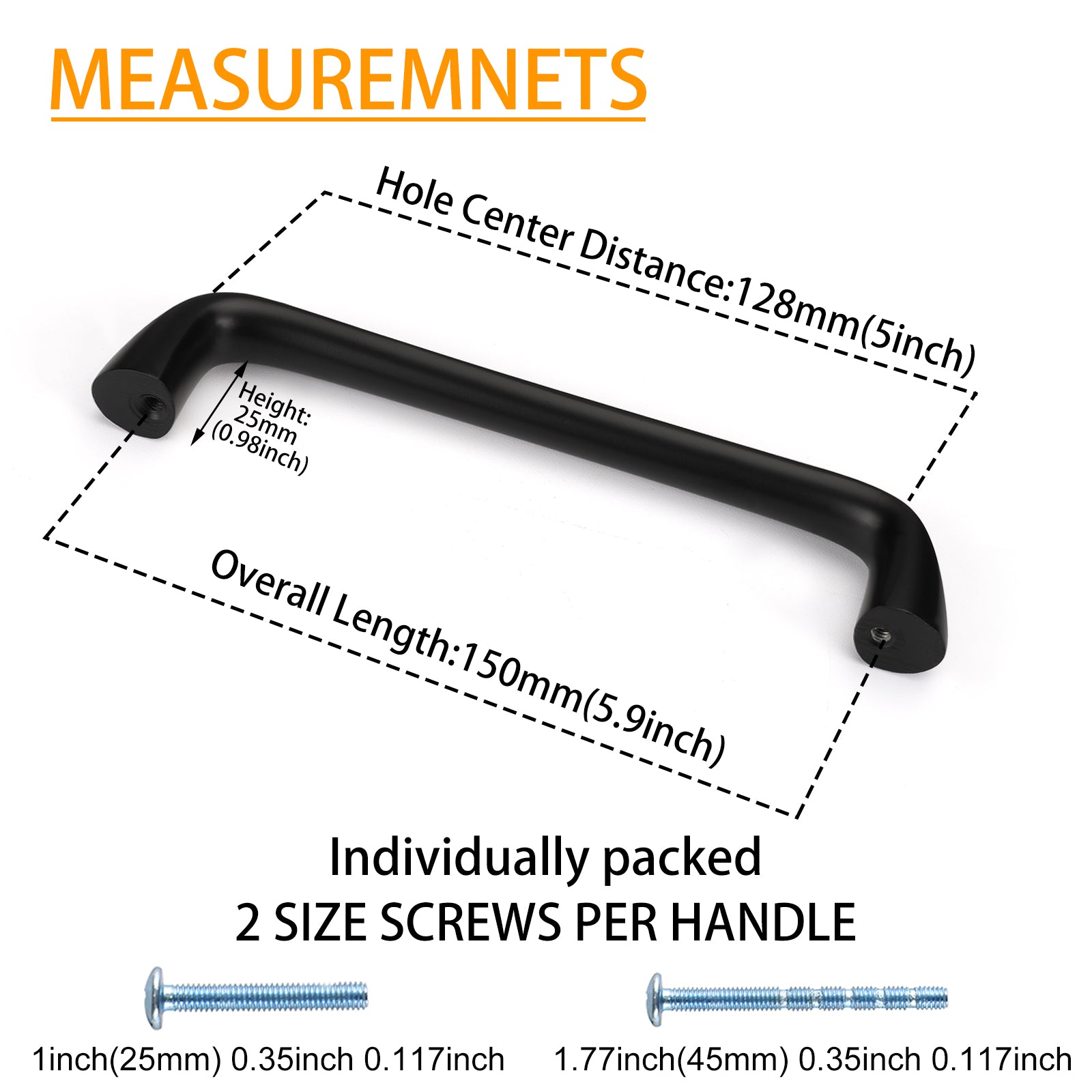 10 Pack Black 5 inch Hole Centers Modern Cabinet Handles