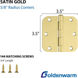 3.5 x 3.5'' Inch Satin Brass Door Hinges with 5/8'' Radius Corners