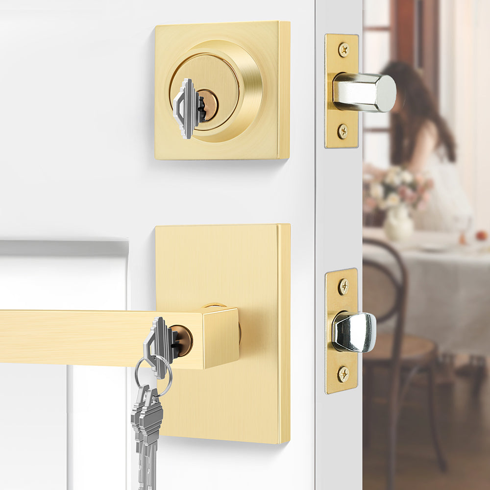 Square Contemporary Entry Door Handleset with Deadbolt