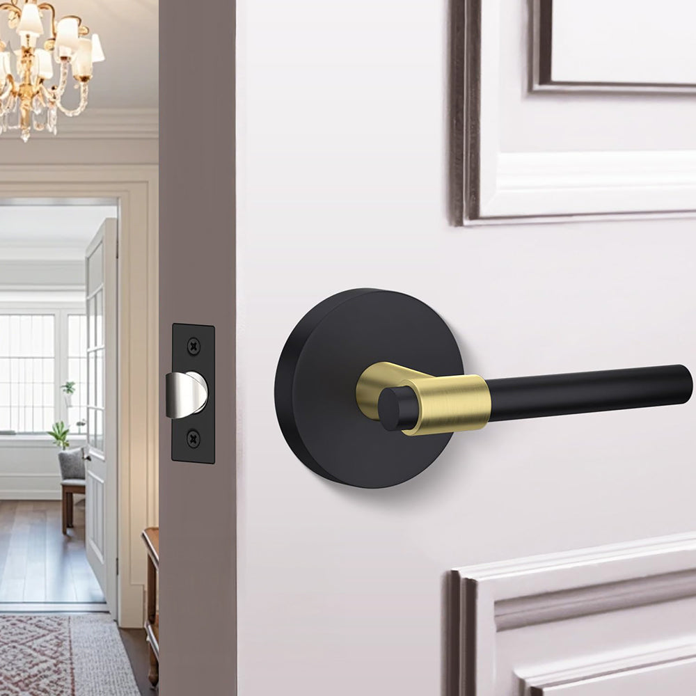 Black and Gold Interior Door Lever Handle for Bedroom Bathroom