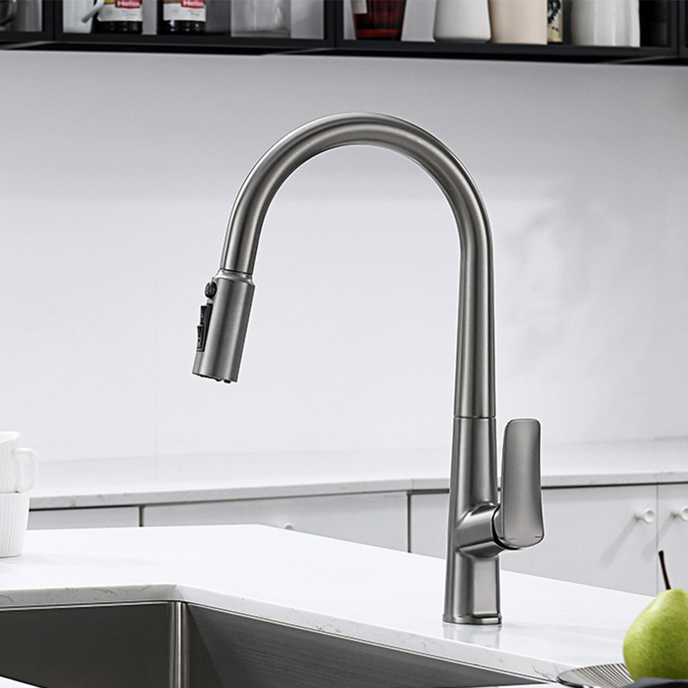Deck Mounted Pull Out Hot Cold Mixer Kitchen Sink Faucet