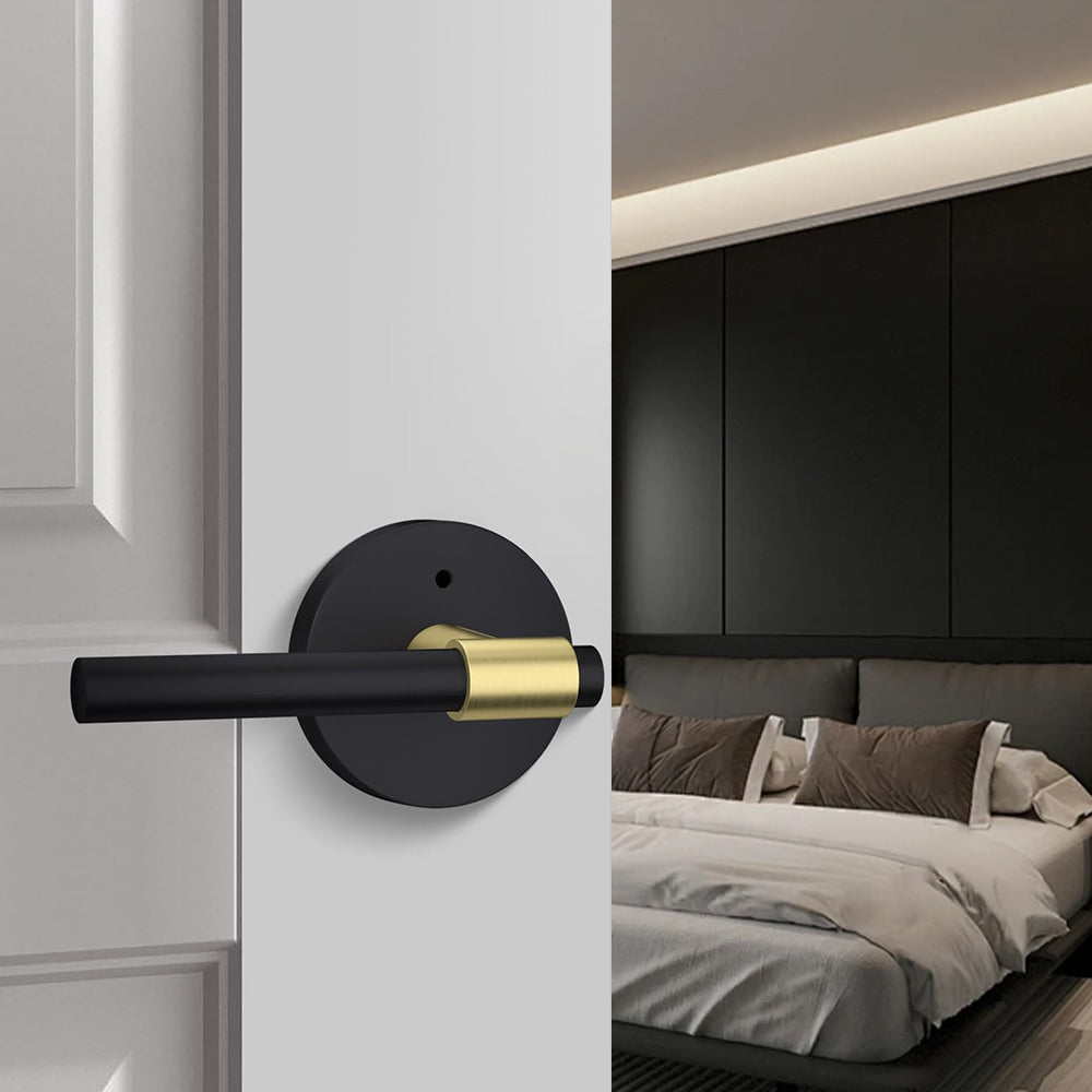 Black and Gold Interior Door Lever Handle for Bedroom Bathroom
