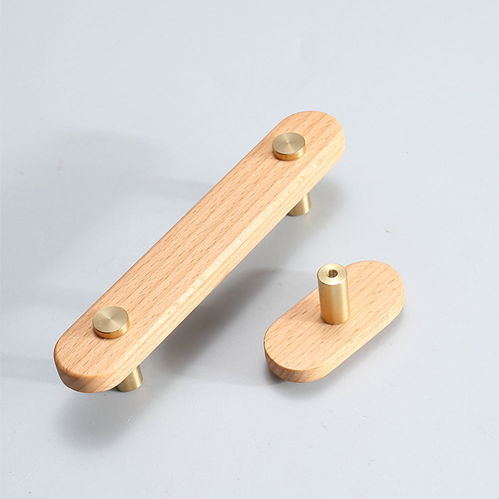 Rustic Long Beech Finish Wooden Drawer Pulls