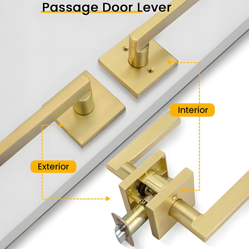 Brushed Gold Passage Hallway Interior Door Lever