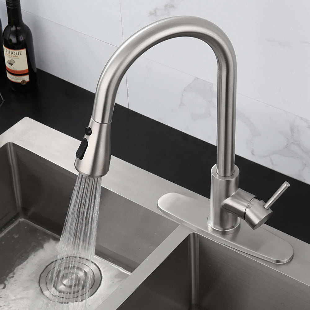 Brushed Nickel Stainless Steel Kitchen Faucet with Pull Down Sprayer