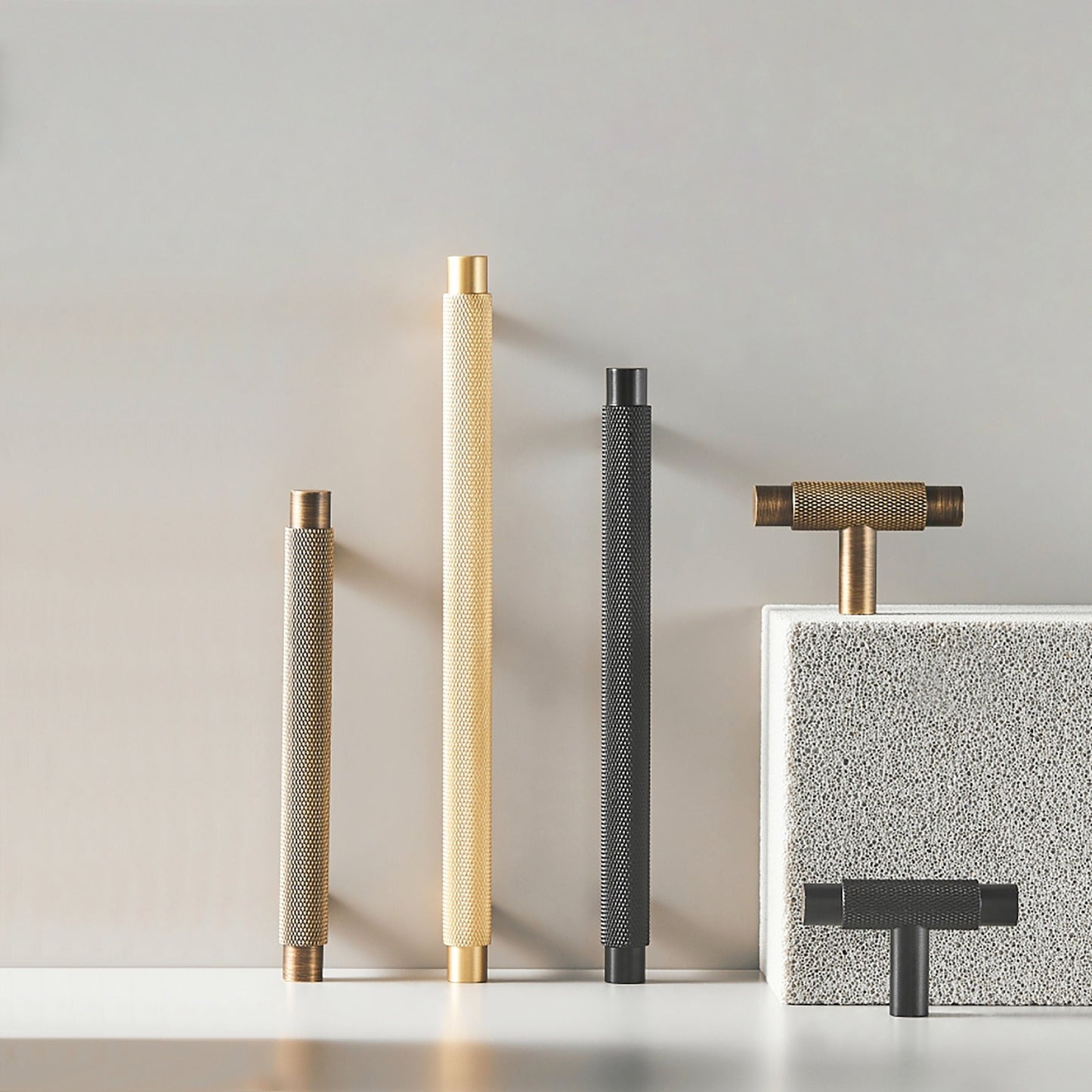 Brass Knurled T-Bar Cabinet Drawer Handles