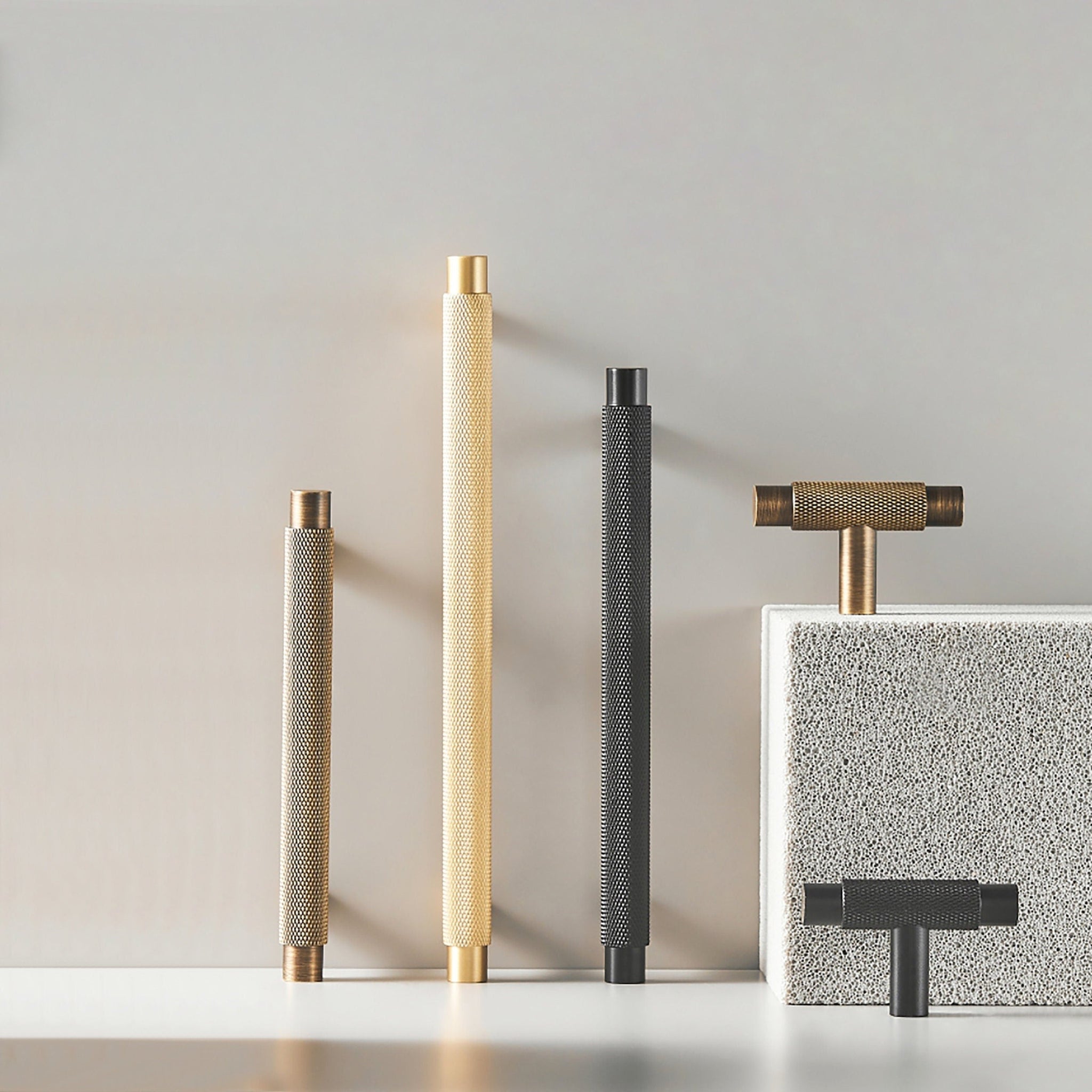 Brass Knurled T-Bar Cabinet Drawer Handles