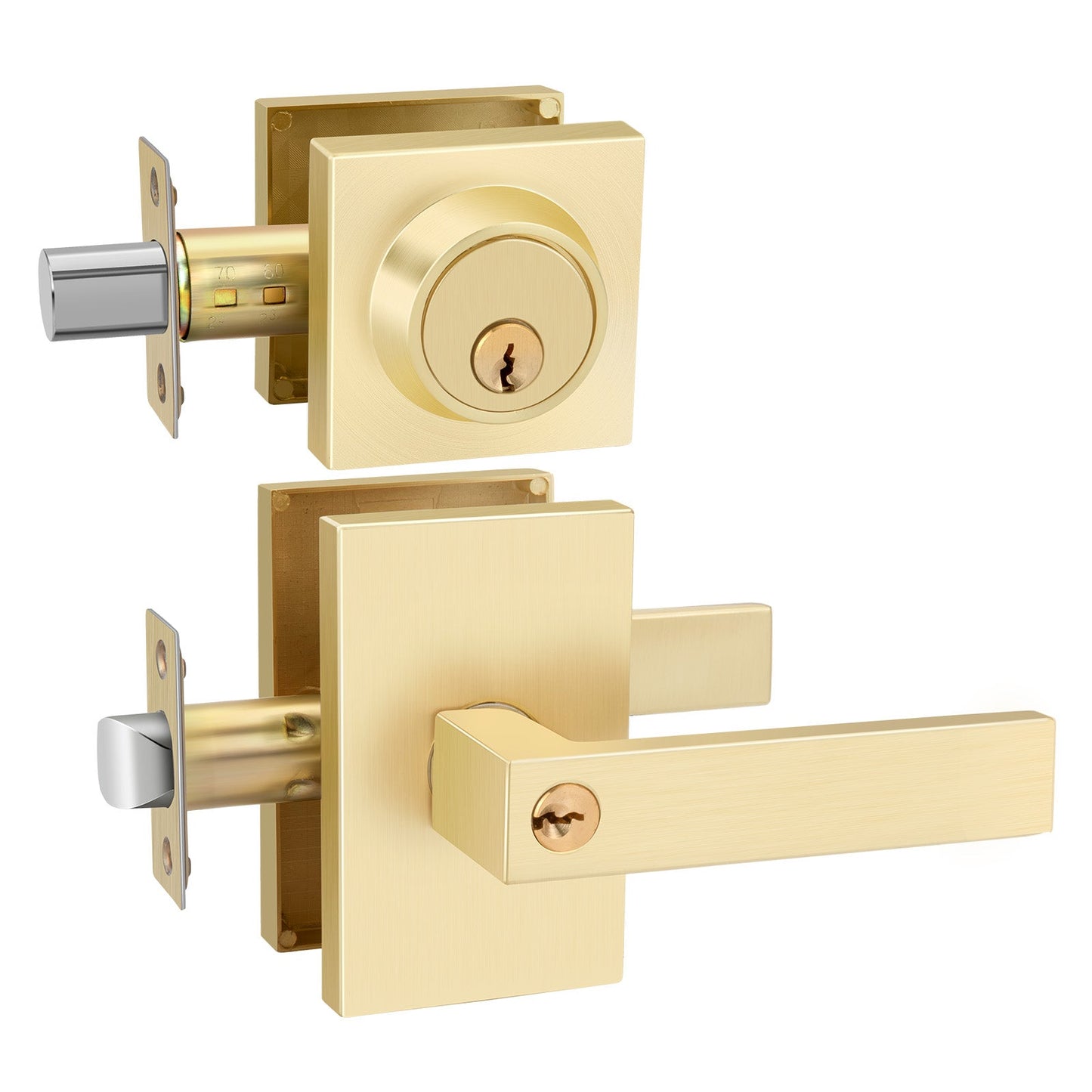 Square Contemporary Entry Door Handleset with Deadbolt
