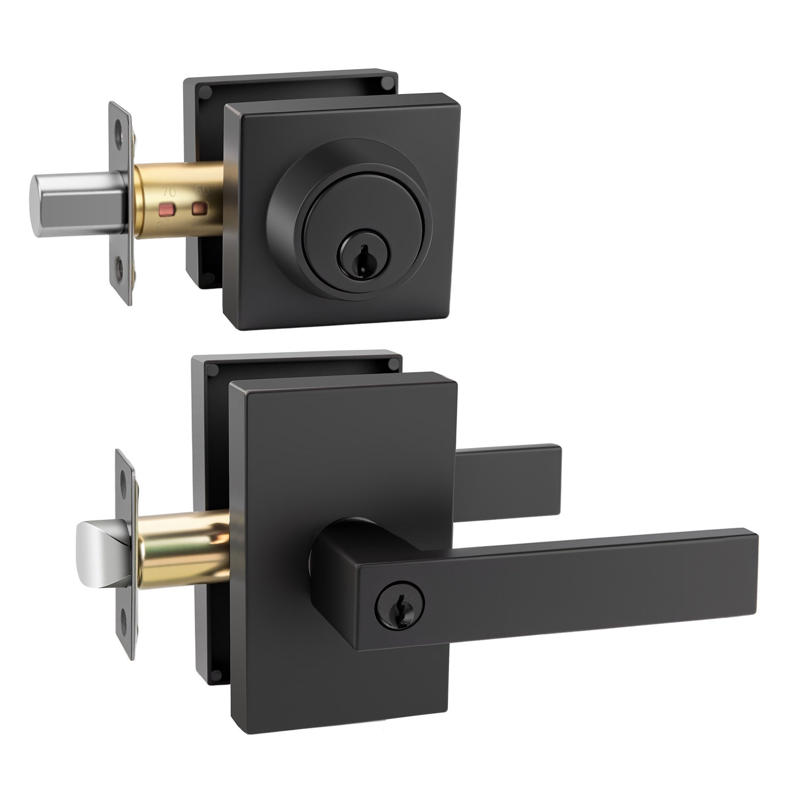 Square Contemporary Entry Door Handleset with Deadbolt