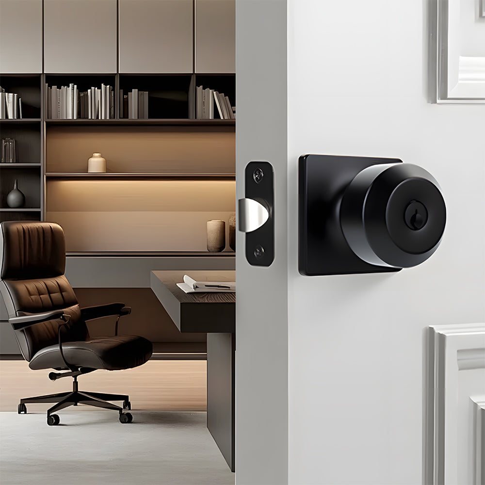 Black Simple Round Entry Front Door Knob